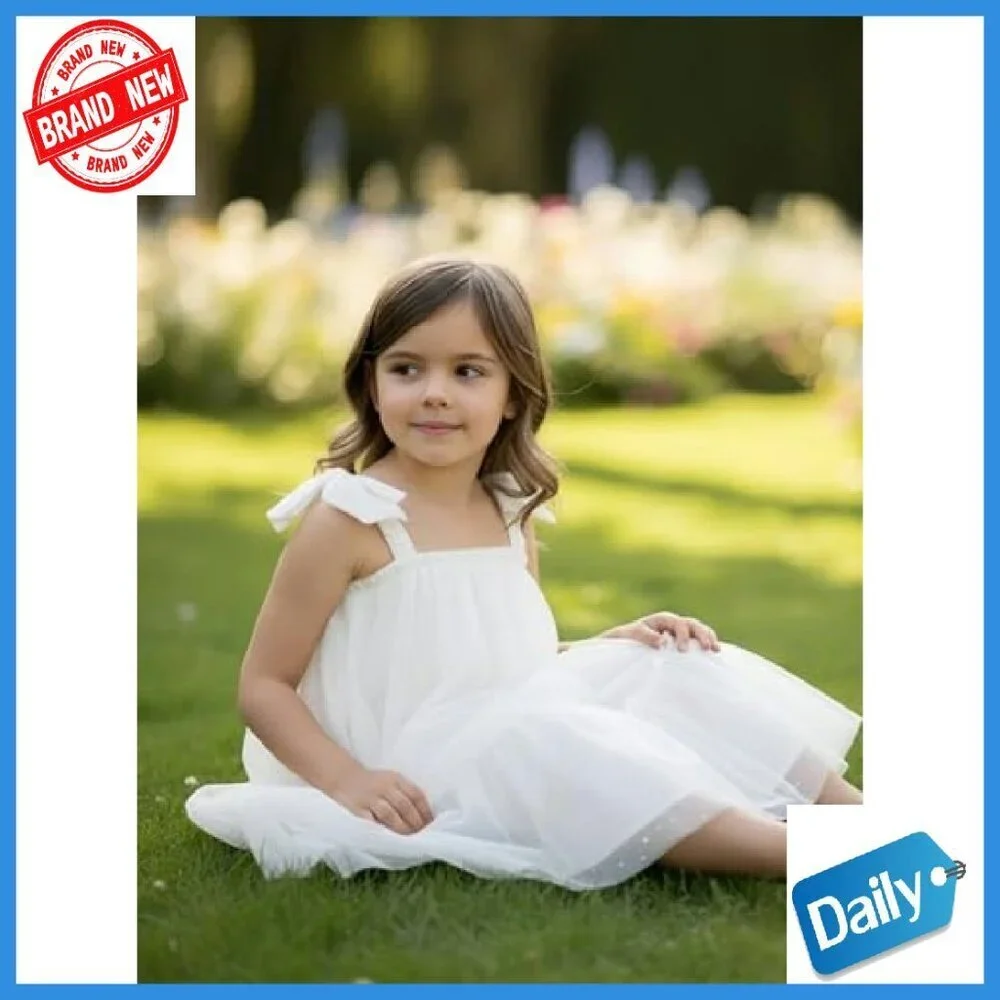 Baby Girls Tutu Dress with Bow Shoulder Strap Tulle Formal Gown